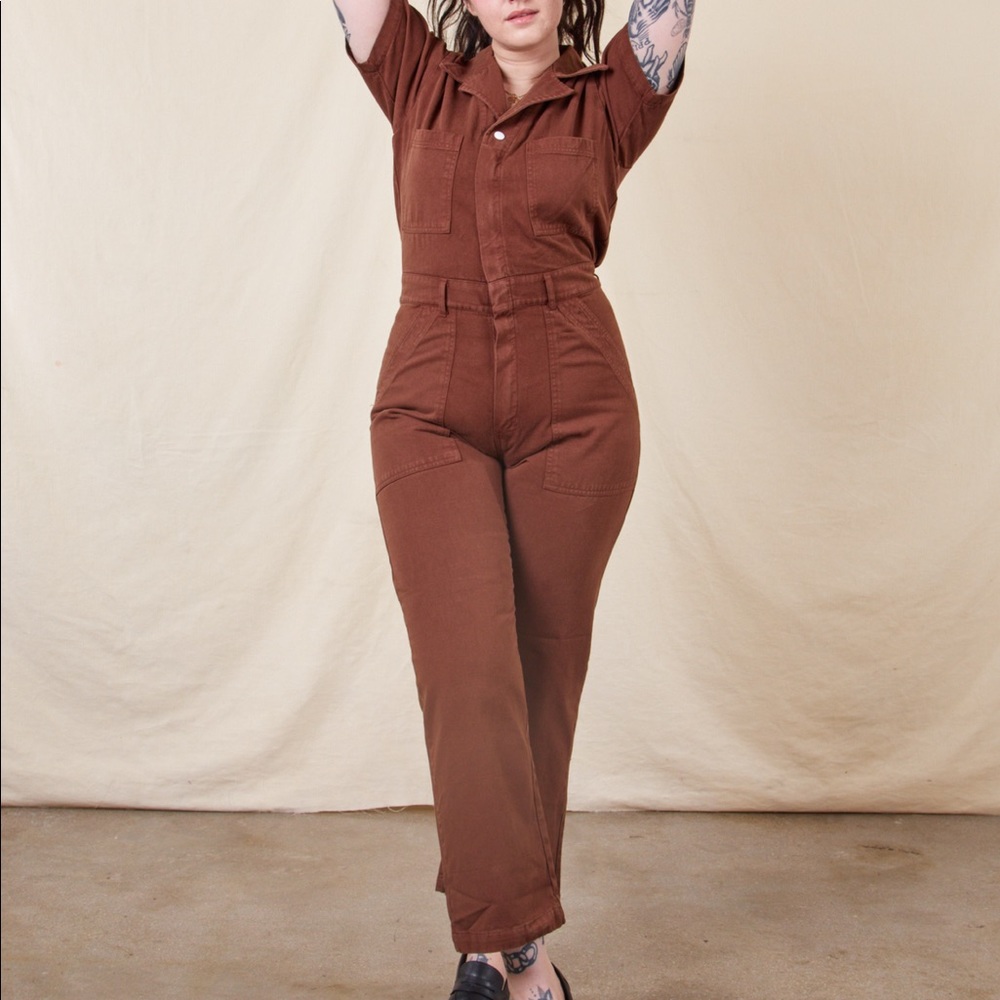 Big Bud Press Short Sleeve Jumpsuit - Fudgesicle Brown Size S